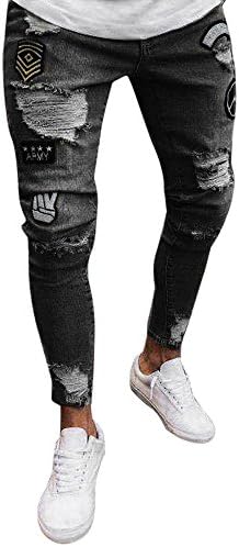 TnaIolr Men Jeans Slim Biker Zipper Denim Skinny Frayed Distressed Rip Trousers