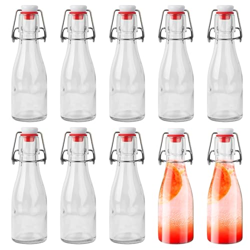 BUCOMTU Pack of 10 Glass Bottles 150 ml with Swing Stopper, Glass Bottles for Filling, for Liquor Bottles, Syrups, Drinks, Cooking Oils, Flavoured Vinegars (Pack of 10 - 150 ml)