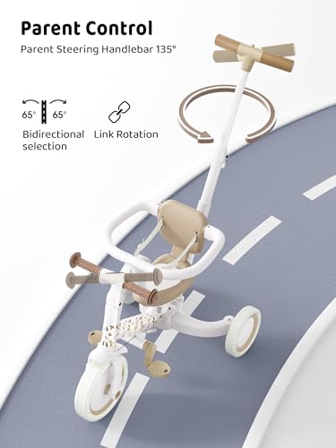 newyoo Lume TR008 Tricycle for Toddlers 1-3, 5-in-1 Push Bike with Parent Handle & Safety Guard, Convertible Balance Bike, Ideal Gift for 1-3 Year Olds, Ivory