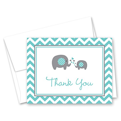50 Cnt Grey Teal Chevron Elephant Baby Thank You Cards