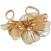 Bestleey Gold Flower Bracelet for Women,Boho Crystal Flowers Hollowed Out Adjustable Bracelets Statement Irregular CZ Bracelet Bride Wedding Classic Jewelry