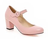 Aisun Women's Comfy Round Toe Chunky Mid Heels Pumps Shoes With Ankle Strap