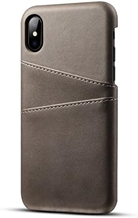 iPhone X - Leather Case with Card Holder, Support Wireless Charging. Thinnest Genuine Leather Cover Case Black (Board Grey)