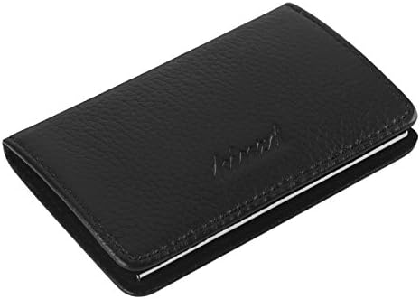 Kinzd Business Card Holder Stainless Steel + PU Leather Credit ID Name Card Case Professional for Men and Women (Black)