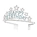 SWEETV Crystal Birthday Tiara Rhinestone Princess Crown Happy Birthday Crowns, Blue