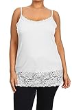 Plus Size Spaghetti Strap Plain Long Lace Trim Tank TOP Layering Cami 2XL White