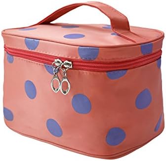 Cosmetic Organizers, SUROY Fashionable Wave Point Portable Cosmetic Toiletry Bags Polyester Fiber Makeup Brush Travel Storage Box (Pink Spot)