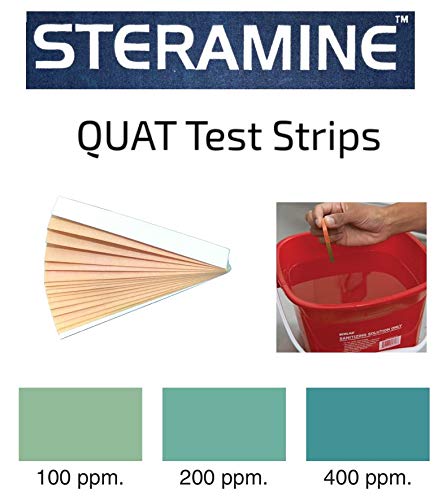 Steramine Quat Test Strips, 30 x QT-10 Test Strips to Measure 0-400 ppm, For Testing Sanitizing Solutions Made with Steramine Quaternary Tablets, 2 x Envelopes