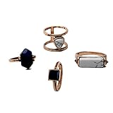 Fettero Ring Vintage DIY Womens Boho above Knuckle Stack Nail Joint Band Midi Mid Finger Tip Turquoise Set of 4 Gold