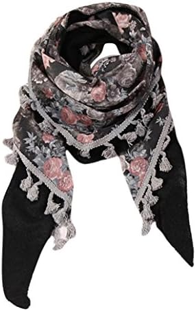 TAORE Autumn Winter Knit Woolen Girls Baby Floral Tassel Scarf (Black)