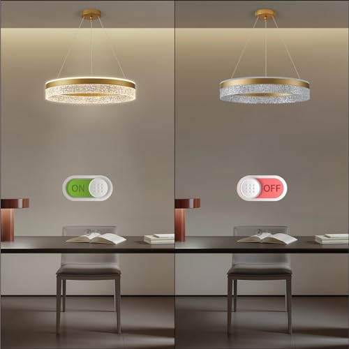 KSIBNW Dimmable LED Pendant Chandelier, Modern Chandelier Bedroom Living Room Adjustable Round Diameter 50 cm Acrylic Metal Pendant Light Gold Hanging Kitchen Lights, 3000 K/4000 K/6000 K