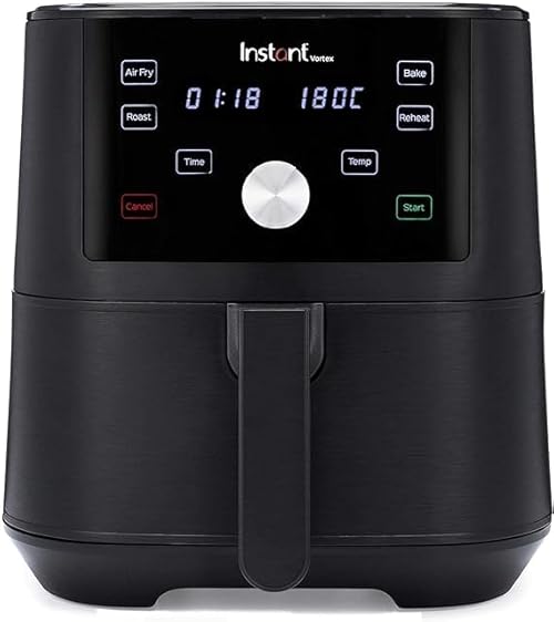 Instant Vortex Digital Single Drawer Air Fryer with Easy to Use 4 Smart Programmes - Air Fry, Bake, Roast and Reheat Capacity, Non-Stick and Dishwasher Safe Basket, Black - 5.7 Litre, 1700W