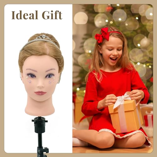 Neverland 28 Inch Professional Hairdressing Head, 80% Human Hair, Cosmetology Mannequin Doll for Salon with Stand + Hairdressing Tools Accessories Set (Blonde)