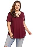 Zeagoo Womens Plus Size Tunic Tops Criss Cross V Neck Short Sleeve T Shirt Casual Tops Wine Red 3X