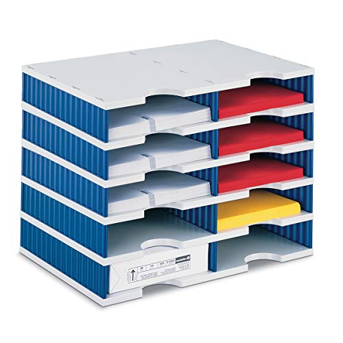 Ultimate Office TierDrop Literature Organizer/Forms Mailroom Classroom Sorter, 10-Compartments with Optional Add-On Tiers for Easy Expansion, Gray w/Blue - Thumbnail 7