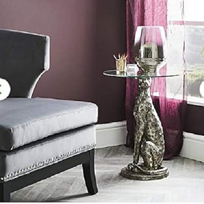 Stunning Antique Glass Side Table Silver Leopard Round Stand