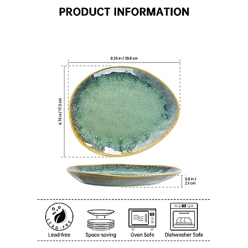 Set of 4 Appetizer and Sauce Plates for 4, Cake Dinnerware Set, Dinner Service, Modern Green Design
