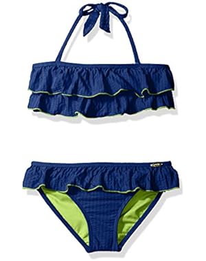 Big Girls' Striped Ruffle Two Piece Bikini