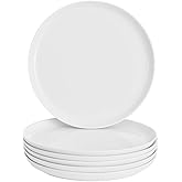 WishDeco White Dinner Plates Set of 6, Porcelain Salad Plates 9 Inch, Modern Kitchen Plate, Round Serving Dishes, Microwave and Dishwasher Safe, Scratch Resistant, Smooth Glaze