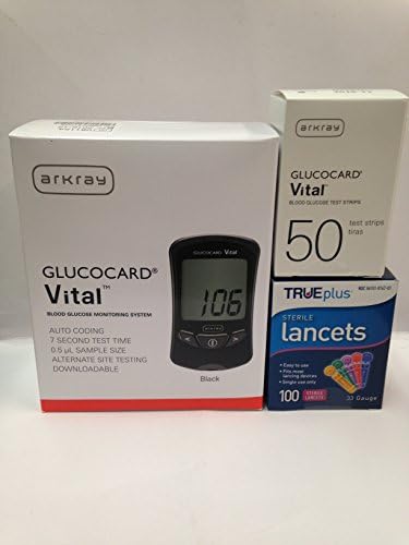 Arkray Glucocard Vital Blood Glucose Monitoring System + 50 Glucocard Vital Blood Glucose Test Strips + 100 TRUEplus 33G Lancets