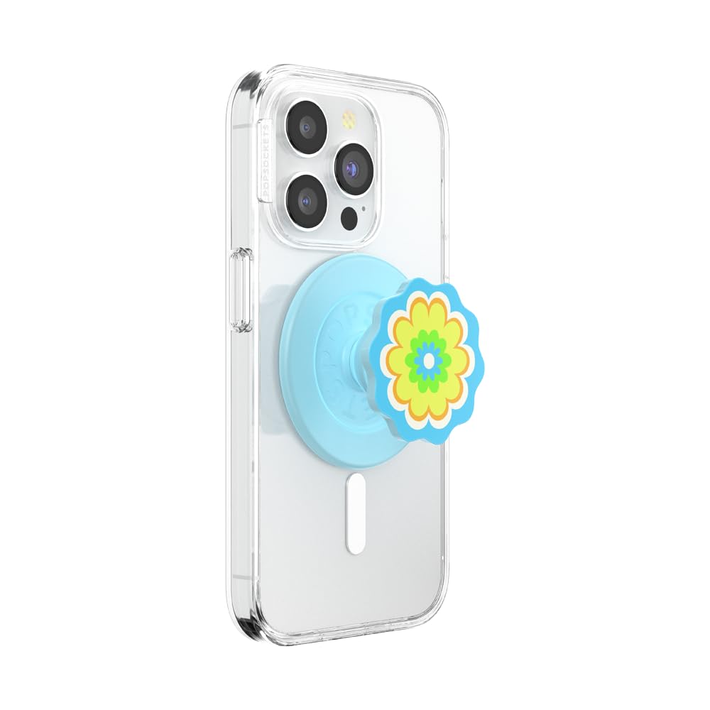 PopSockets Phone Grip for MagSafe with Kickstand, Magnetic Stand, Swappable Top, Secure Hold for iPhone MagSafe Cases, Phone & Tablet Grip - Molded Flower Kaleidoscope Blue Image
