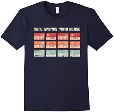 Mens "More Synths Than Sense" Funny Retro Synthesizer T-Shirt Large Navy