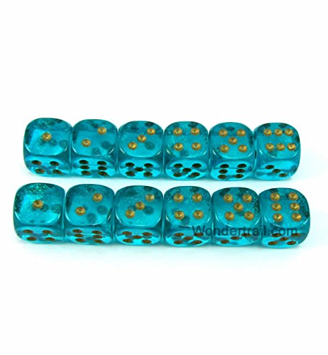 WCX27886E12 Teal Borealis Dice with Gold Pips D6 12mm (1/2in) Chessex