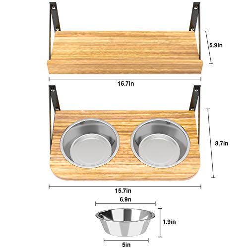 No/Brand BUYBAR Adjustable Raised Dog Bowls for Large Dogs Food and Water Height Wall Mounted Floating with Stand Shelf 2 Stainless Steel Elevated Pet Comfort Cat Feeding Bowl