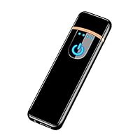 smallwoodi USB Lighter,USB Rechargeable Windproof Touch-Sensing Cigarette Lighter Collectible Men Gift Charging Lighter Black