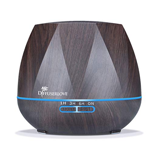 Diffuserlove Ultrasonic Cool Mist Essential Oil Diffuser 550ml Dark Wood Grain Aromatherapy Diffusers and Air Humidifiers Set Waterless Auto Shut-Off for Home Yoga Office Kitchen