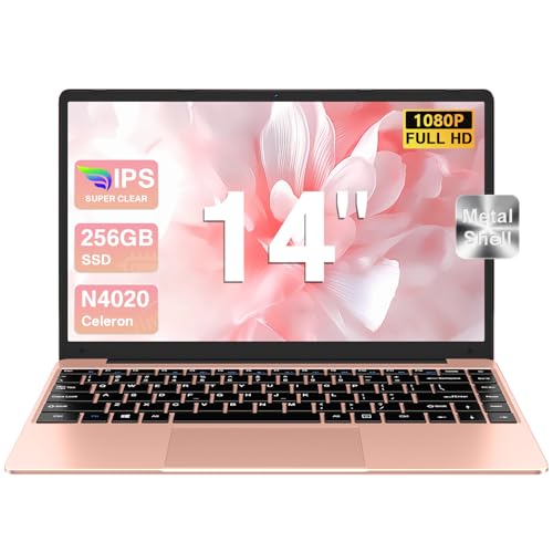 bvate 2026 Ordenador Portátil 14 Pulgadas hasta 2,8 GHz Celeron 256GB SSD PC Portátils Soporta 1TB SSD Expansión con Ratón Inalámbricopara Trabajo-Estudio-Aprendizaje 1080 Mini Puerto Multimedia-Oro