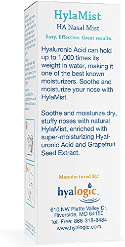 Hyalogic HylaMist Nasal Spray | Hyaluronic Acid Nasal Mist Spray Bottle | Nasal Moisturizer for Dry Nose | Stuffy Nose Relief | Grapefruit Seed Extract Nasal Spray | Antioxidant Mist – (2 oz / 59ml)