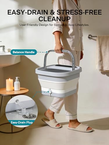 ALLJOY Bain de Pieds Massant Chauffant Pliable, Spa pour Pied avec Bulles, 24 Niveaux de Chauffage (35-48°C), Rouleaux, Infrarouge et Pierre Ponce, Thalasso Pieds pour Soulagement et Détente
