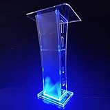 Clear Podium Stand with Blue LED Light, Acrylic