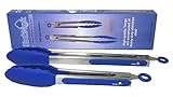 Premium Stainless Steel Silicone Kitchen Tongs Set, Pack Of 2-12 Inch Barbecue (BBQ) Tongs And 9 Inch Salad Tongs- Blue