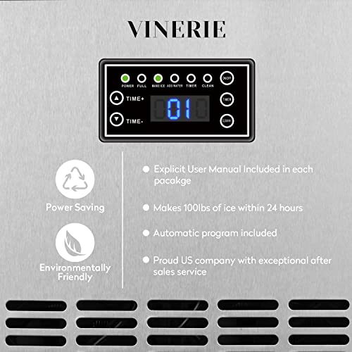 VINERIE Commercial Ice Maker Machine, 100lbs/24H, ETL Approved, Clear