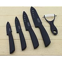 ceramic knife set 3" 4" 5" 6" inch + Peeler + covers black blade black colors handle home kitchen knives (Color: Black)