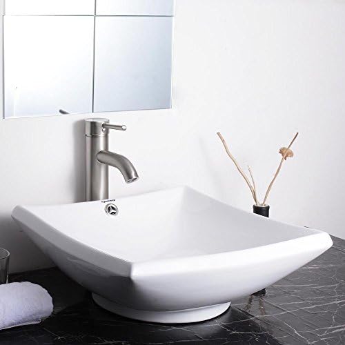 Aquaterior 16-3/4Lx16-2/3Wx5-4/5H Square White Porcelain Ceramic Bathroom Sink w/ Free Chrome Drain and Overflow by Aquaterior