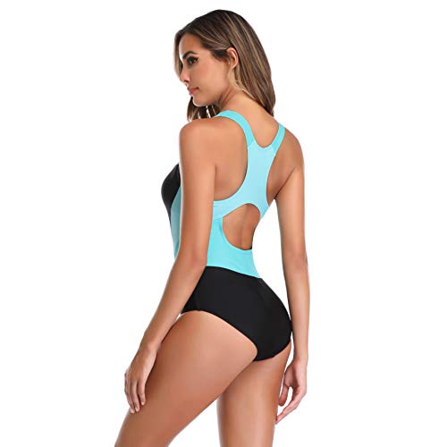 SailBee Women's One Piece Performance Swimsuit Rashguard Wetsuit Sun Protection (V6002 L, Light Blue) - Thumbnail 4