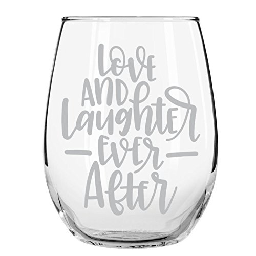 Love & Laughter Ever After, Wedding Party Stemless Wine Glass Love & Laughter Ever After, Wedding Party Stemless Wine Glass