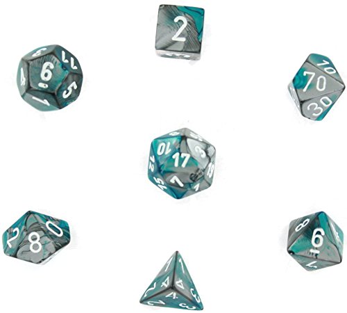Polyhedral 7-Die Gemini Chessex Dice Set - Steel-Teal with White CHX-26456