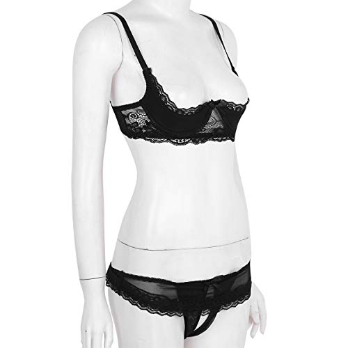 FEESHOW Frauen Sexy Dessous Set Spitzen Büstenhebe offen BH ouvert Slip Panty Set Erotische Unterwäsche durchsichtige… – Bild 4