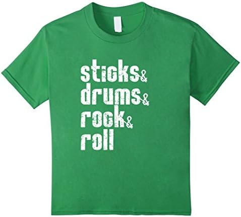 Kids Sticks Drums Rock and Roll Drummer T-shirt Drumming Rocker 12 Grass