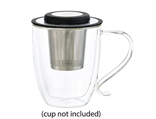 GROSCHE London Drop In Ultra Fine Laser Cut Stainless Steel Tea Infuser (Brew-in-cup infuser) with lid, trivet, and soft touch silicone