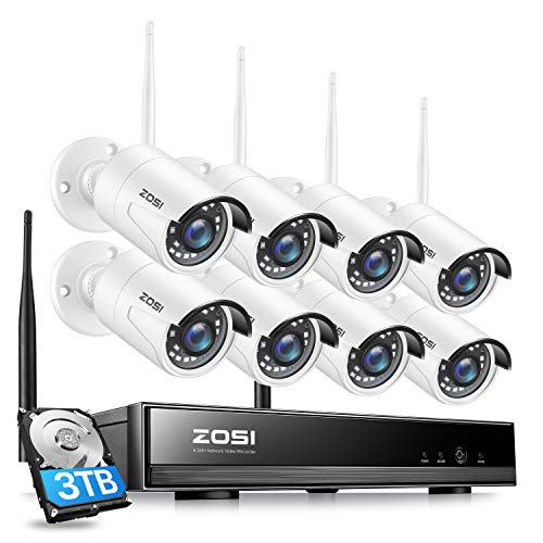 ZOSI 8CH 1080P Wireless Security Camera System with Hard Drive 3TB, H.265+ 8Channel 1080P CCTV NVR Recorder,8pcs 2MP…