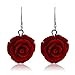 Nuwastone 20MM 925 Sterling Silver Red Simulated Coral Carved Rose Flower Earrings