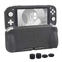 Protective Case for Nintendo Switch Lite, CHIN FAI Hard TPU Grip Case Self Stand Back Cover with Comfort Ergonomic Design with 4 Thumb Grips Caps (Gray)