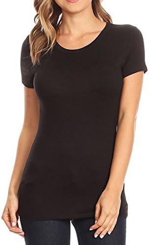 American Dream Clothing ADC Women’S Soft Stretch Rayon Modal Short Sleeve Crew Neck Pocket Top (Black, Medium)