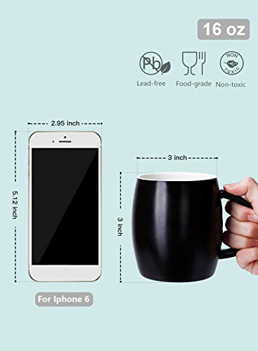 Teocera Porcelain Mugs, Coffee Mugs Set - 16 Ounce for Tea, Juice, Cocoa - Set of 4, Black