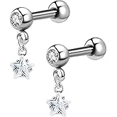 1 Pair 16G Cartilage Stud Earrings for Women Surgical Steel Helix Earrings Dangle Moon Star Butterfly Heart Cross CZ Hypoallergenic Tragus Couch Helix Piercing Jewelry